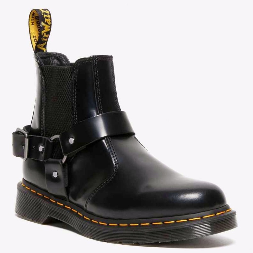 Dr. Martens Wincox Polished Smooth Leather Harness Buckle Black Chelsea Boots - Picture 3 of 16
